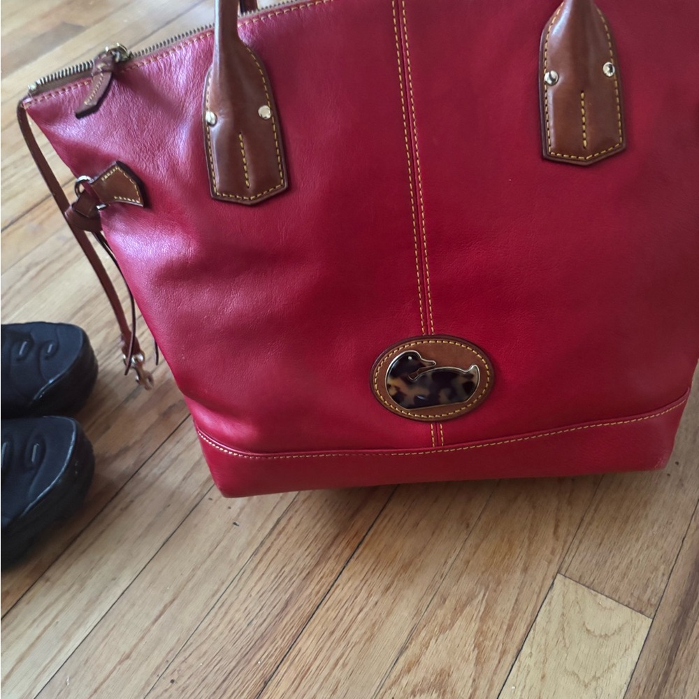 Dooney & Bourke Red and Brown Leather Tote with Elegant Design